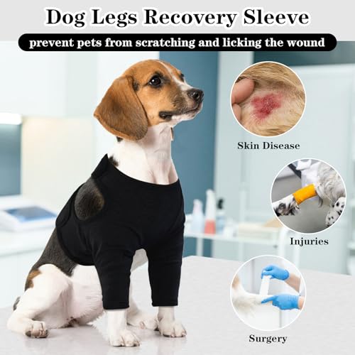 Yoolhamy Dog Leg Recovery Sleeve, Dog Front Leg Elbow Protector, Dog Recovery Suit After Surgical Wound Protector to Prevent Licking Bite Cone Collars Alternative (Black, 3XL)