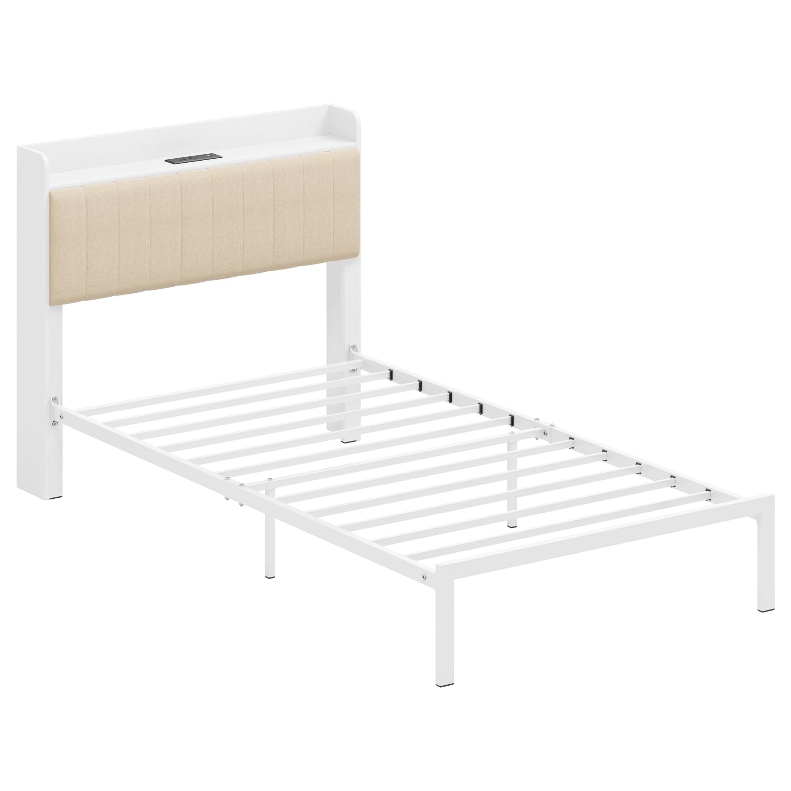 Elephance Twin Size Bed Frames with Charging Station and Storage Headboard, No Box Spring Needed, Easy Assembly