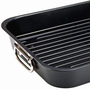 Nonstick Small Roaster Pan with Flat Rack Chicken Turkey Roaster Tray Oven Baking Cake Bread Pans Cooking Lasagna with Stainless Steel Handles,11-Inch x 15-Inch