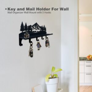 Wall Mounted Key Rack, Decoration Metal Key Rack Hook Organizer with 5 Hooks for Bags Wall Front Door Hallway Kitchen Office, 2-in-1