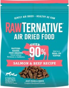 grandma mae's country naturals rawternative air dried dog food. (5oz salmon & beef)