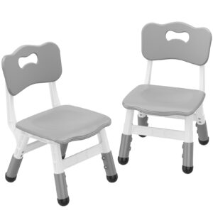 kids chair set of 2, 3 level height adjustable kid chair, plastic toddler chairs for children boys girls age 2-6, suitable for home family classroom nursery indoor use, grey