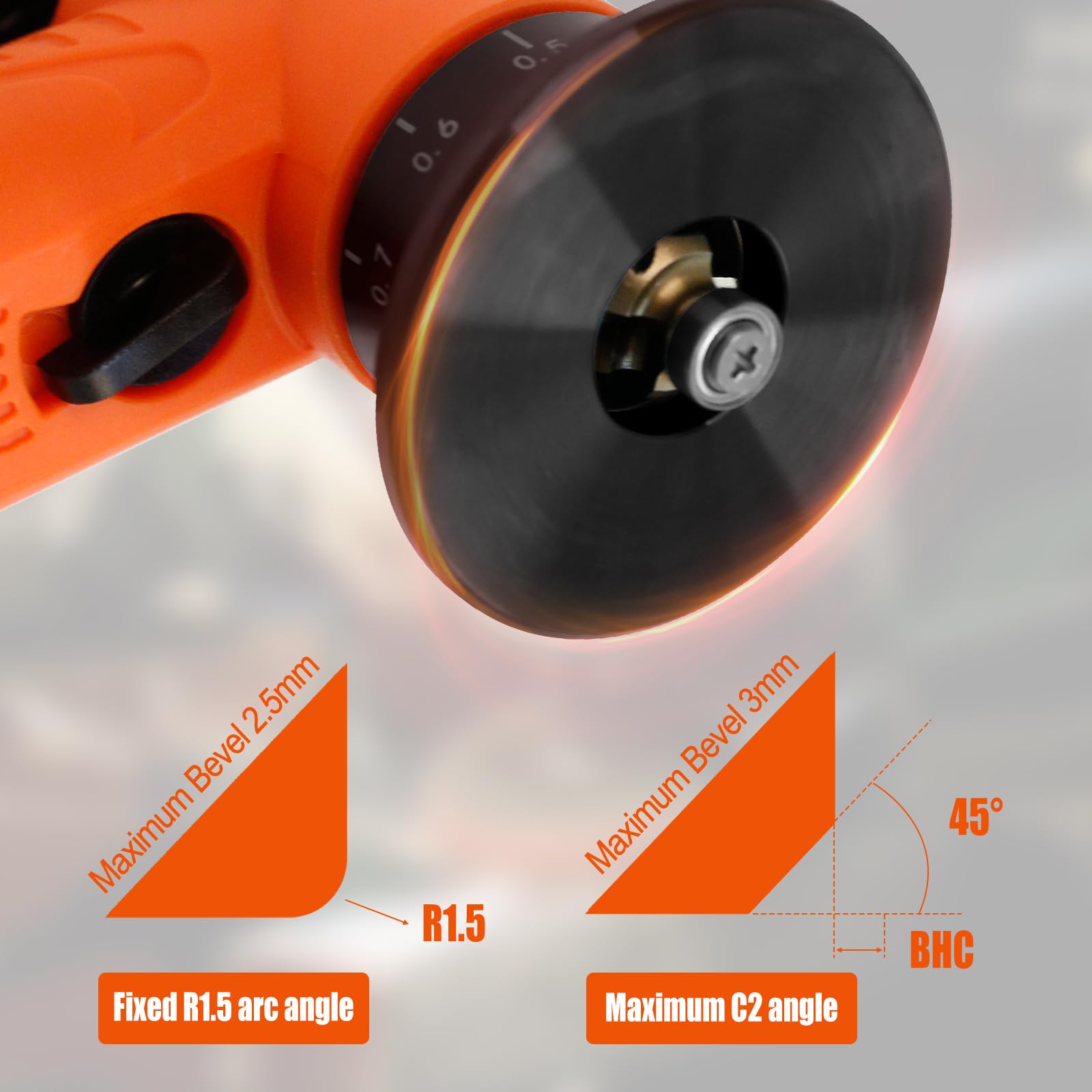 2 in 1 Mini Pneumatic Chamfering Machine, 45° Arc Corner Beveling Trimming Deburring Machine 30000RPM Handheld Chamfering Air Chamfer Tool with 1/4 Inch Air Inlet (C&R Angle Blades,Orange)