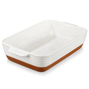 malacasa 4.8 quarts ceramic baking dish with handles, 9 x 13 inches casserole dish, deep rectangular lasagna pan, khaki & white oven safe bakeware for baking, roasting, series tara