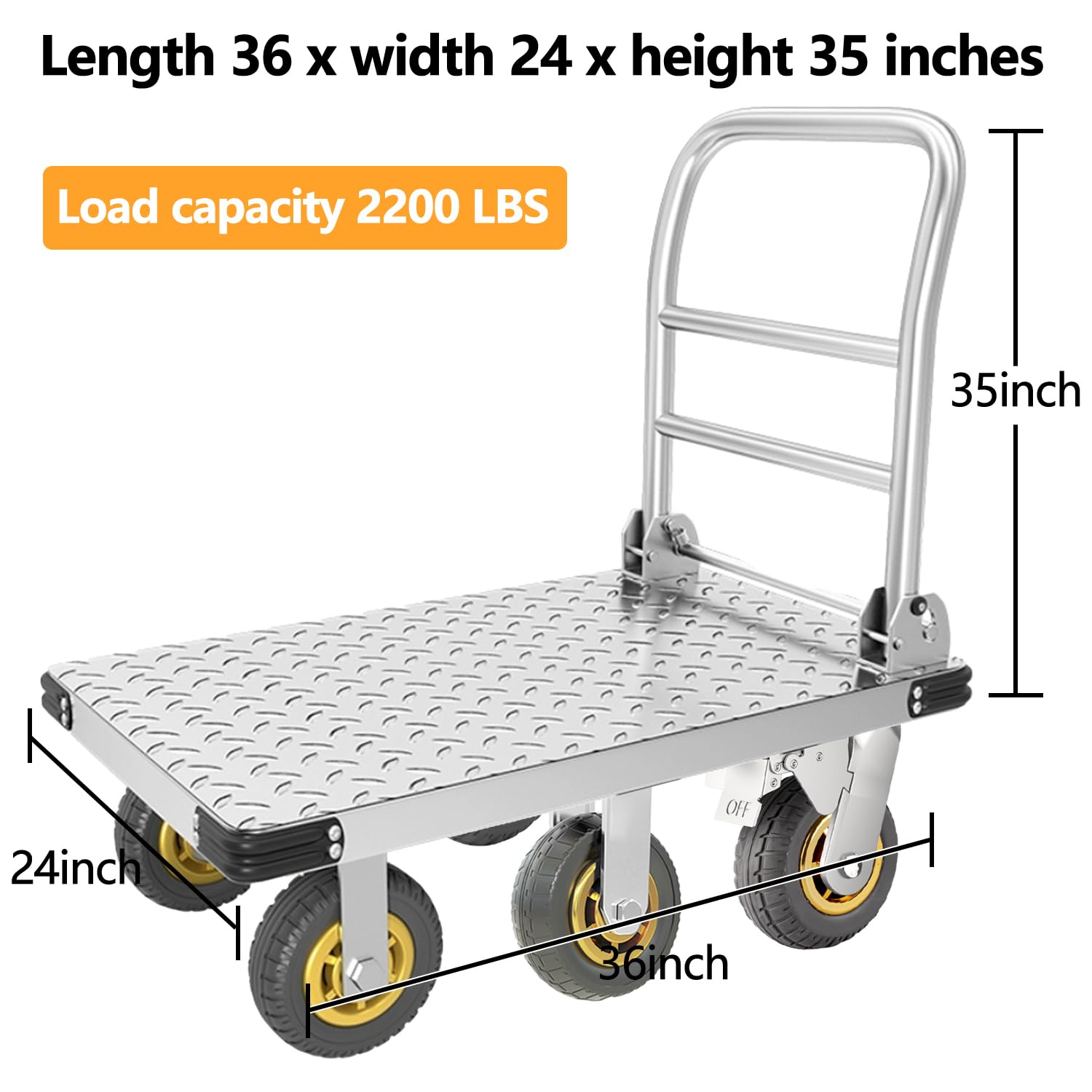 Foldable Platform Truck Push Dolly Heavy Duty 2000 lb. Weight Capacity with Brake and 6" 360 Degree Swivel Wheels