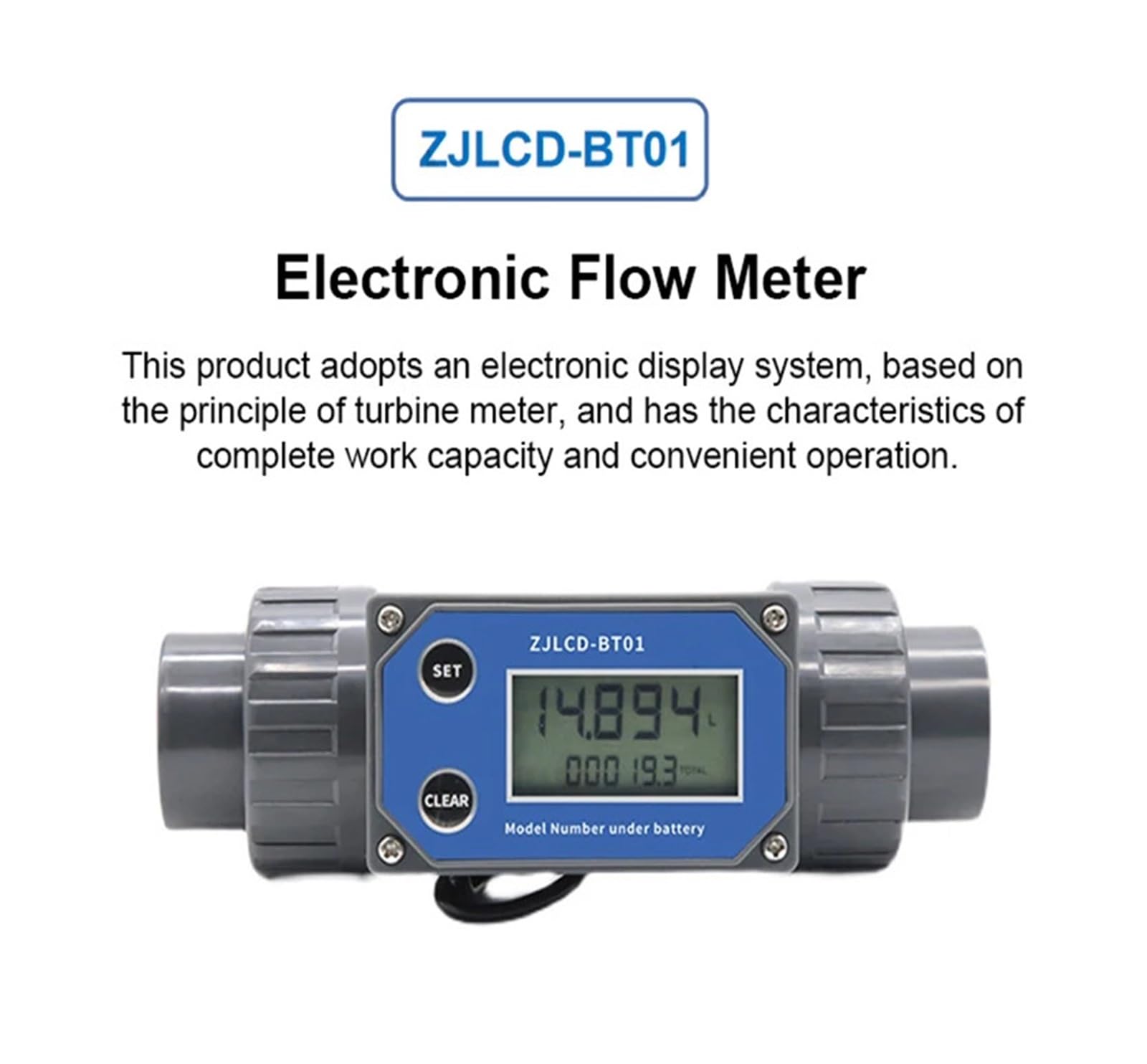 Orinthia 3inch Electronic LCD Digital Display Flowmeter NPN Turbine Flow Meter PVC Pipe Liquid Water for Farm/Garden Irrigation