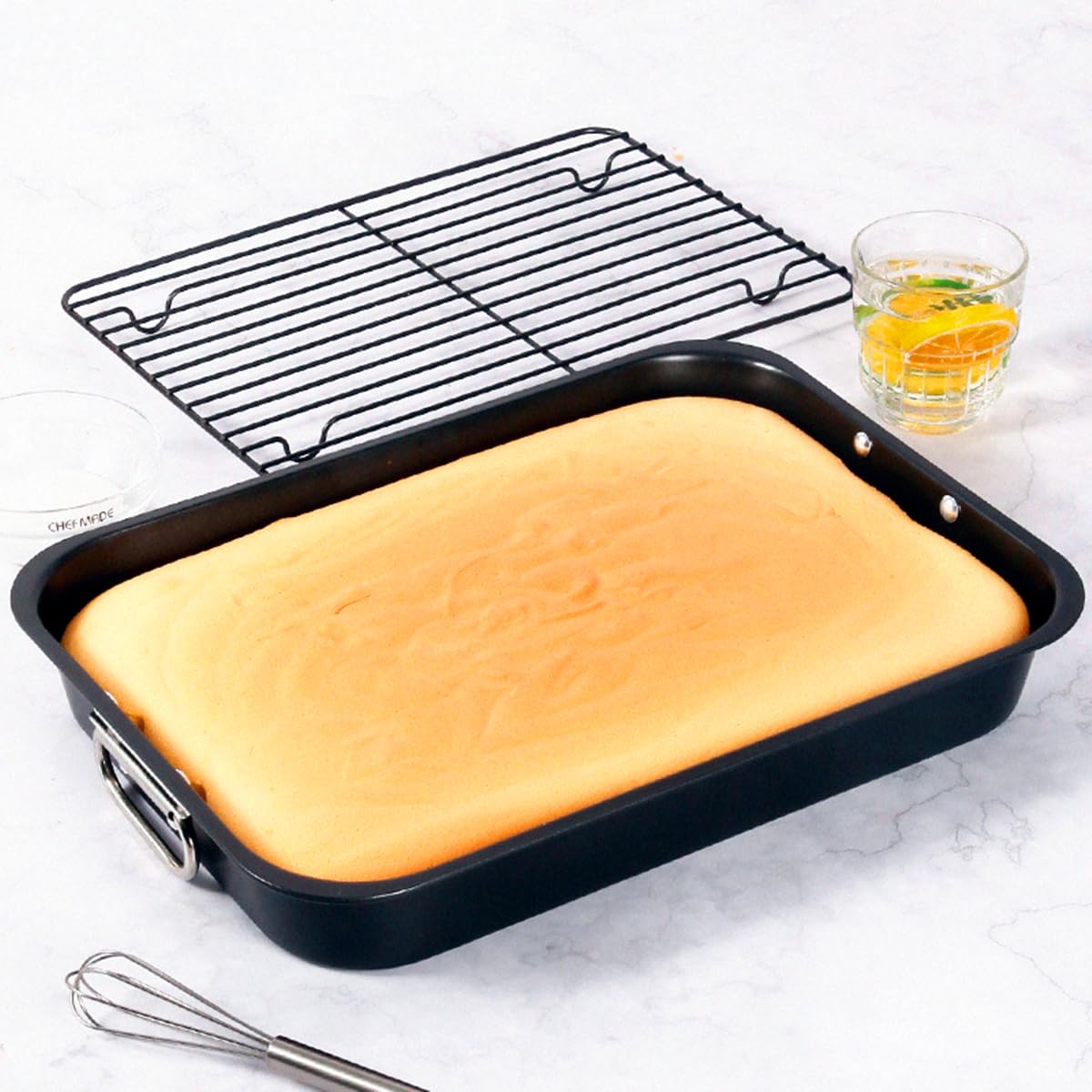 Nonstick Small Roaster Pan with Flat Rack Chicken Turkey Roaster Tray Oven Baking Cake Bread Pans Cooking Lasagna with Stainless Steel Handles,11-Inch x 15-Inch