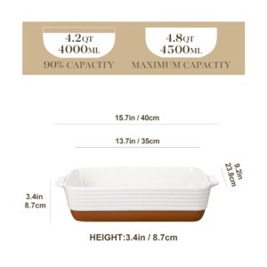 MALACASA 4.8 Quarts Ceramic Baking Dish with Handles, 9 x 13 Inches Casserole Dish, Deep Rectangular Lasagna Pan, Khaki & White Oven Safe Bakeware for Baking, Roasting, Series Tara