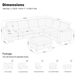 Belffin Modular Sectional Sofa with Storage, L Shaped Sectional Couch with Chaise. Convertible Corner Sectional Couch for Living Room. Dark Gray Couch.