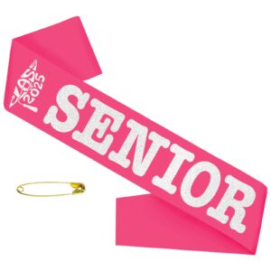 class of 2025 senior sash, hot pink satin finally graduated sash with silver printing letters cheerleader senior sash for class of 2025 graduation party celebrations supplies(hot pink+silver)