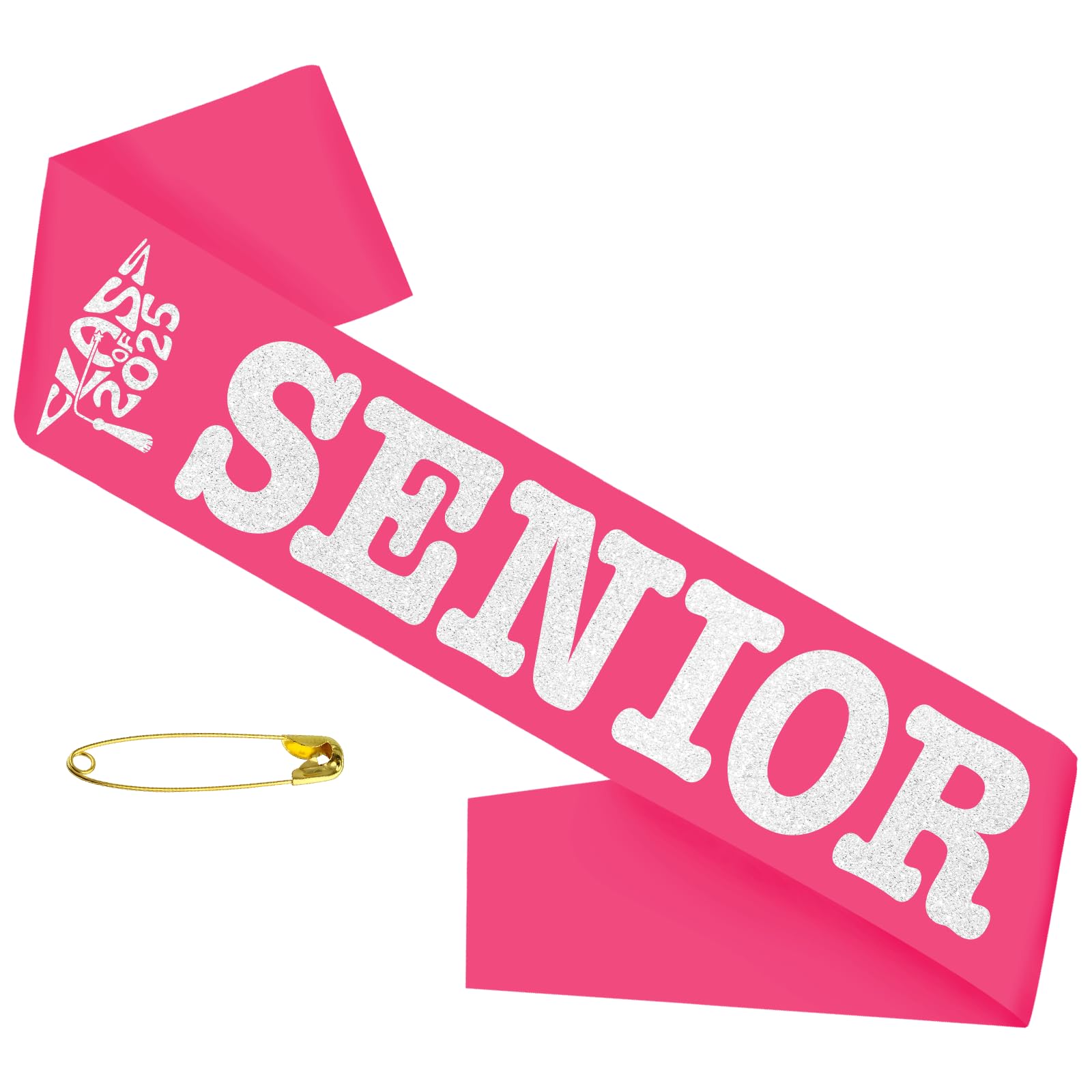 Class of 2025 Senior Sash, Hot Pink Satin Finally Graduated Sash with Silver Printing Letters Cheerleader Senior Sash for Class of 2025 Graduation Party Celebrations Supplies(Hot Pink+Silver)