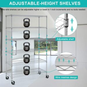 6-Tier Storage Shelves Wire Shelving with Wheels Heavy Duty Metal Shelves Tall Steel Shelving Units Adjustable 6000lbs Capacity Rolling Shelf Racks for Restaurant Garage Pantry Kitchen, Chrome