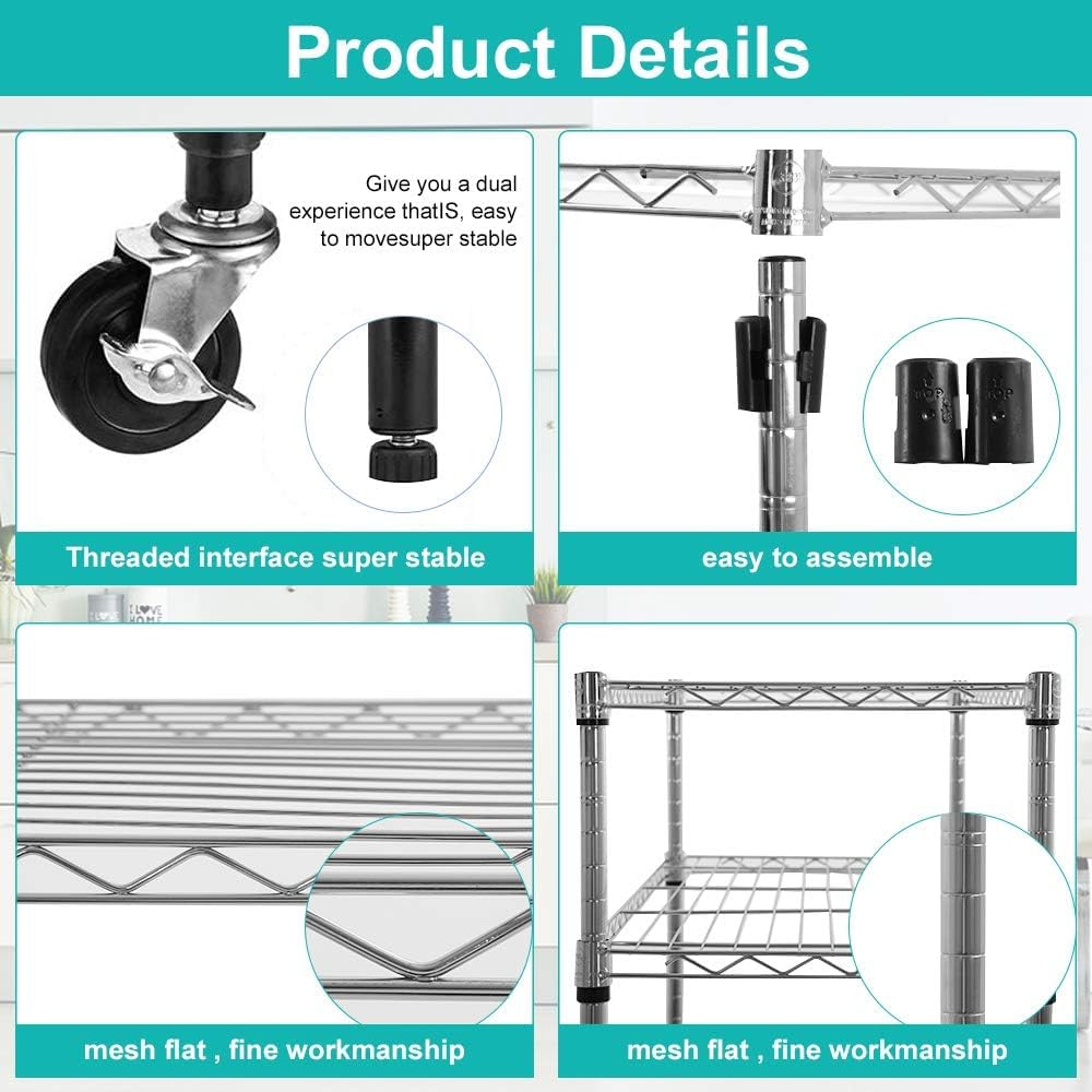 6-Tier Storage Shelves Wire Shelving with Wheels Heavy Duty Metal Shelves Tall Steel Shelving Units Adjustable 6000lbs Capacity Rolling Shelf Racks for Restaurant Garage Pantry Kitchen, Chrome