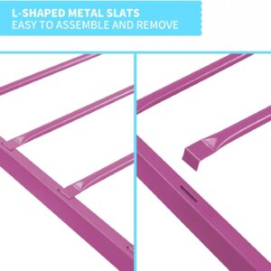 Bunk Bed Twin Over Full, Bunk Beds Twin Over Full with Metal Guardrail and Ladder, Space-Saving, Heavy Duty Queen Bunk Bed for Boys, Girls, Teens, Adult,No Box Spring Needed (Pink)