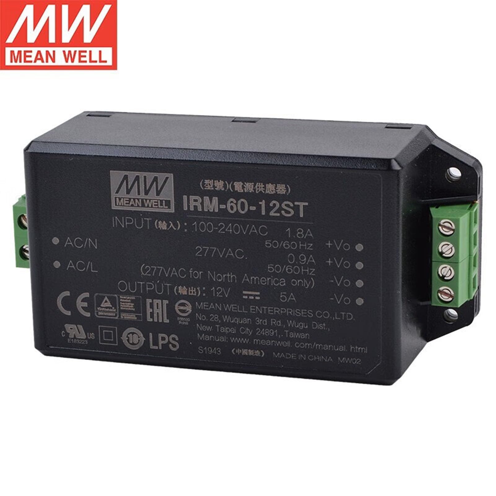 Mean Well 60W AC-DC PCB-Mount Green Power Module 120v to 12v Converter Variable Power Outage Supplies 12V 5A (IRM-60-12ST 12V/5A/60W/Screw Terminal)