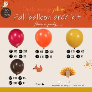 Fall thanksgiving day Garland Arch Kit 140 Pcs Retro burnt orange brown red yellow Balloon for Fall in love Bridal Shower autumn pumpkin theme Baby Shower Thanksgiving Day decorations