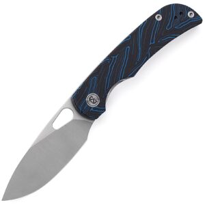 miguron knives m moyarl folding knife,3.25" satin 14c28n blade blue damascus g10 handle with titanium pocket clip, camping hiking pocket knife mgr-806dbu