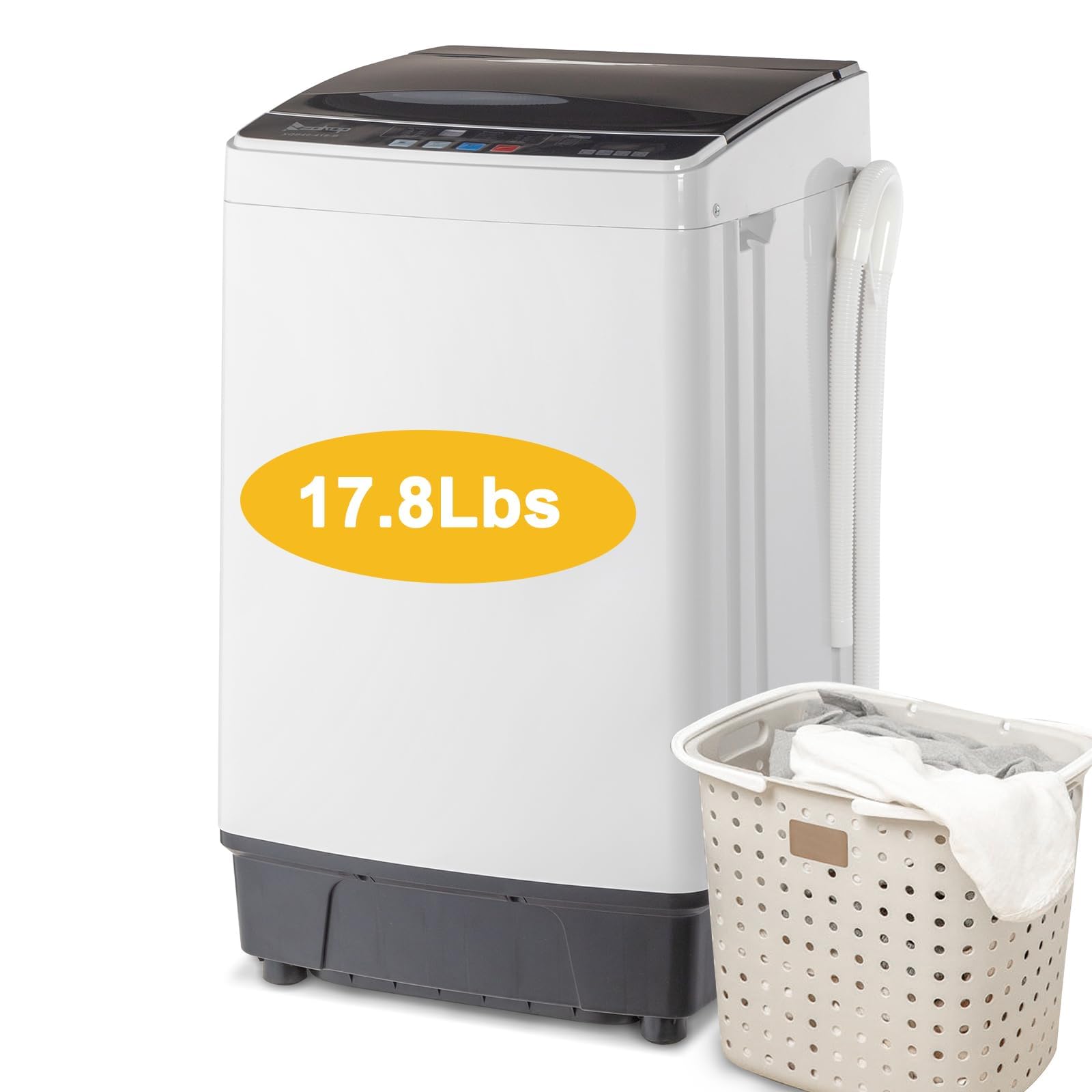 17.8Lbs Portable Washing Machine, 2.3CU.FT. Automatic Portable Washer with Drain Pump, Small Washer and Dryer Combo with 8 Water Levels/10 Programs for Apartments, College Dorms, RVS, White