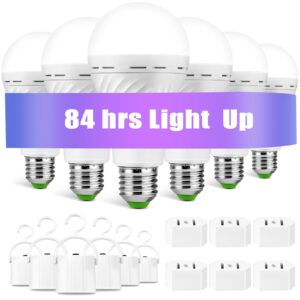 lhzheng emergency-rechargeable-light-bulb, stay lights up when power failure, 1500mah 12w 60w equivalent led light bulbs for home, camping, hiking (e27, with hook,with plug cap) 6 pack