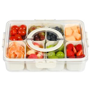 cheweetty portable snackle box container, divided snack tray with lid and handle, clear snack box container with 8 compartments