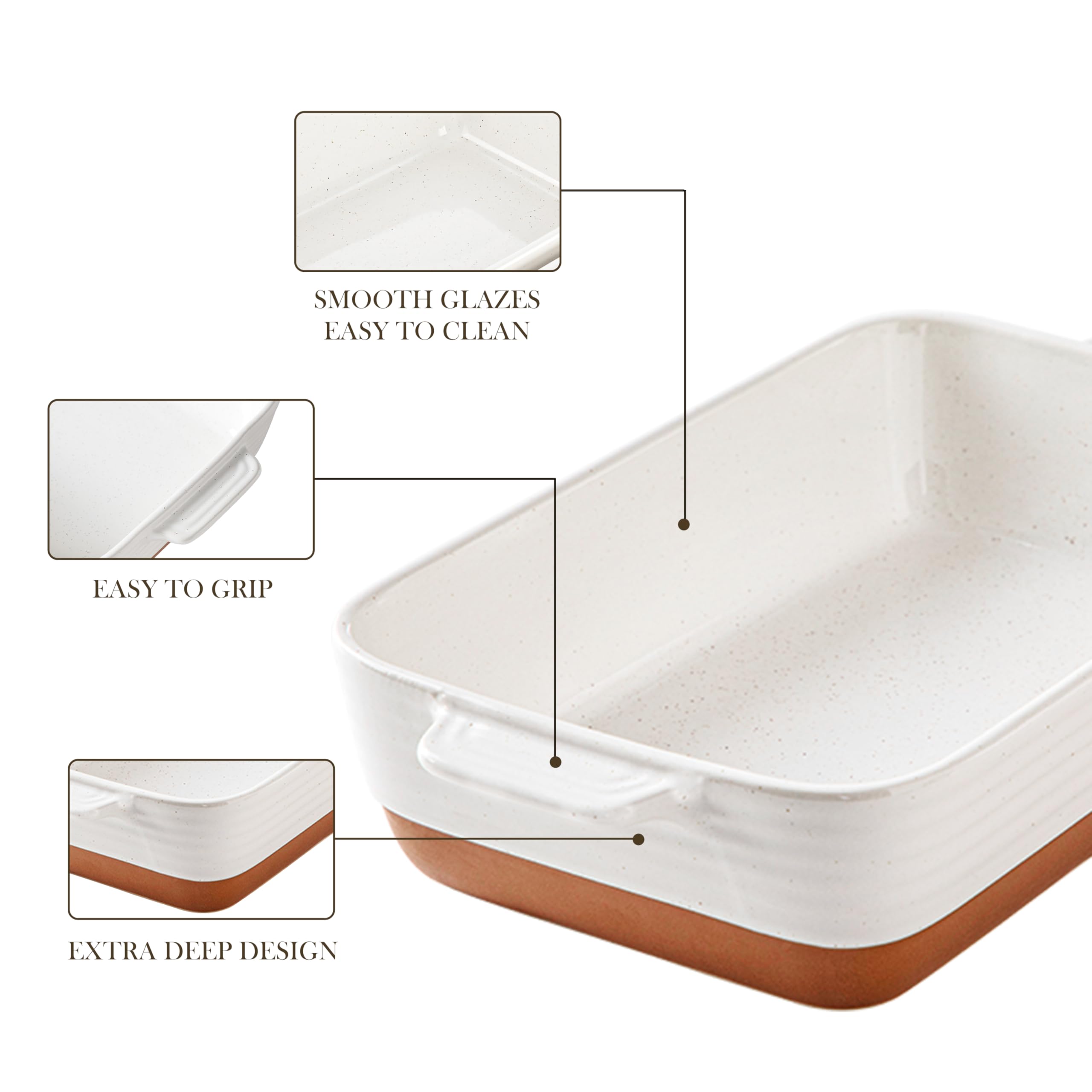 MALACASA 4.8 Quarts Ceramic Baking Dish with Handles, 9 x 13 Inches Casserole Dish, Deep Rectangular Lasagna Pan, Khaki & White Oven Safe Bakeware for Baking, Roasting, Series Tara