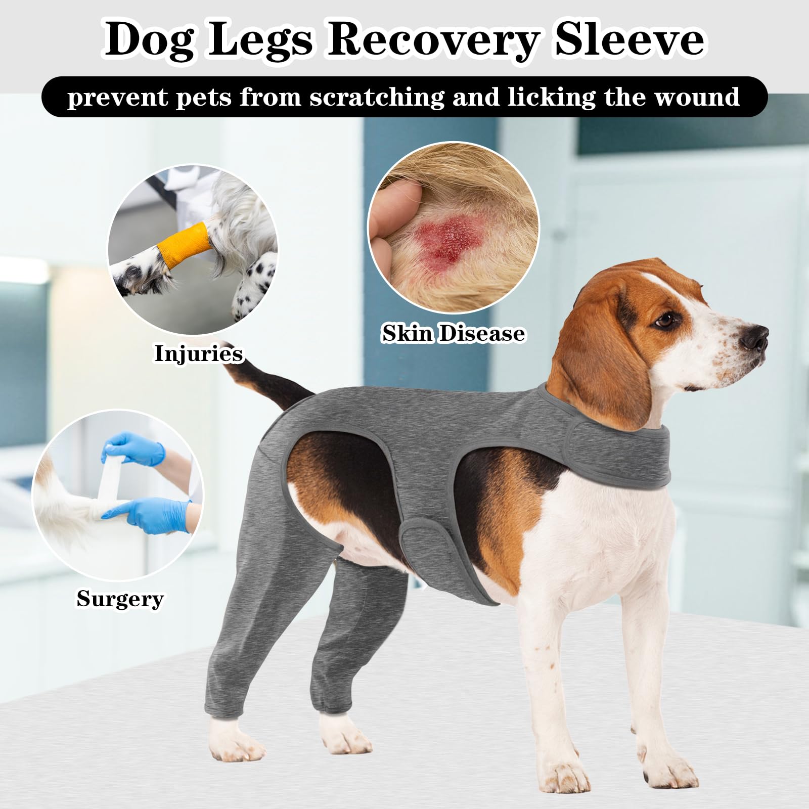 Yoolhamy Dog Surgery Recovery Suit, Dog Leg Wound Protector Brace, Comfortable Dog Elbow Protector Cone Alternative Prevent Licking Bite Long Sleeve Suits Leg Brace Support (Grey, S)