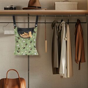 KUIFORTI Boho Chicken Clothes Pin Bag to Hang on Line Heavy Duty Clothes Pins Bag Holder Green Clothespin Bag Laundry Bag with Hanging Rope