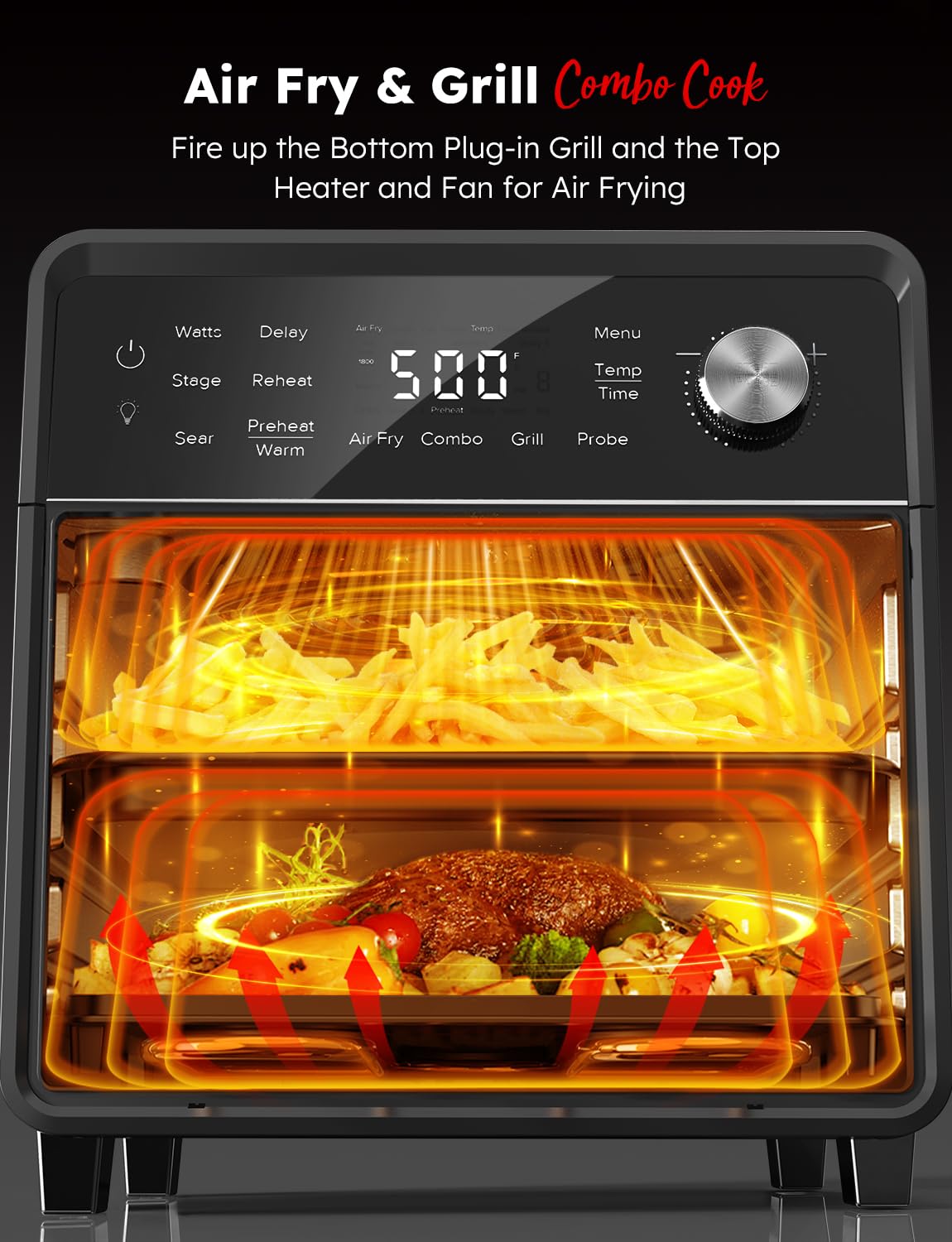 Nuwave X Chef Todd English Air Fryer Oven Combo, Plug-In Grill w/Sheath Heaters, Authentic Char Flavor, 2024 New Convection System, 2X More Even, 100 Presets, Smarter Probe, 50-550°F, Stainless Steel