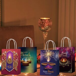 16 Pack Diwali Party Favor Bags Festival of Lights Goodie Gift Bags Diwali Theme Treat Bags Candy Bags for Diwali Party Indian celebration Supplies Decoration