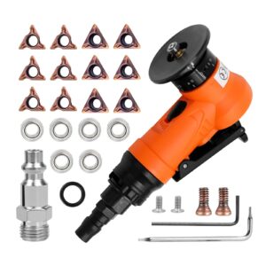 2 in 1 mini pneumatic chamfering machine, 45° arc corner beveling trimming deburring machine 30000rpm handheld chamfering air chamfer tool with 1/4 inch air inlet (c&r angle blades,orange)