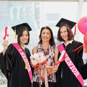 Class of 2025 Senior Sash, Hot Pink Satin Finally Graduated Sash with Silver Printing Letters Cheerleader Senior Sash for Class of 2025 Graduation Party Celebrations Supplies(Hot Pink+Silver)