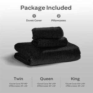 JELLYMONI Black Velvet Duvet Cover Queen Size - Ultra Soft Flannel Comforter Cover, 3-Piece Luxury Fluffly Duvet Cover with 8 Corner Ties & Zipper Closure