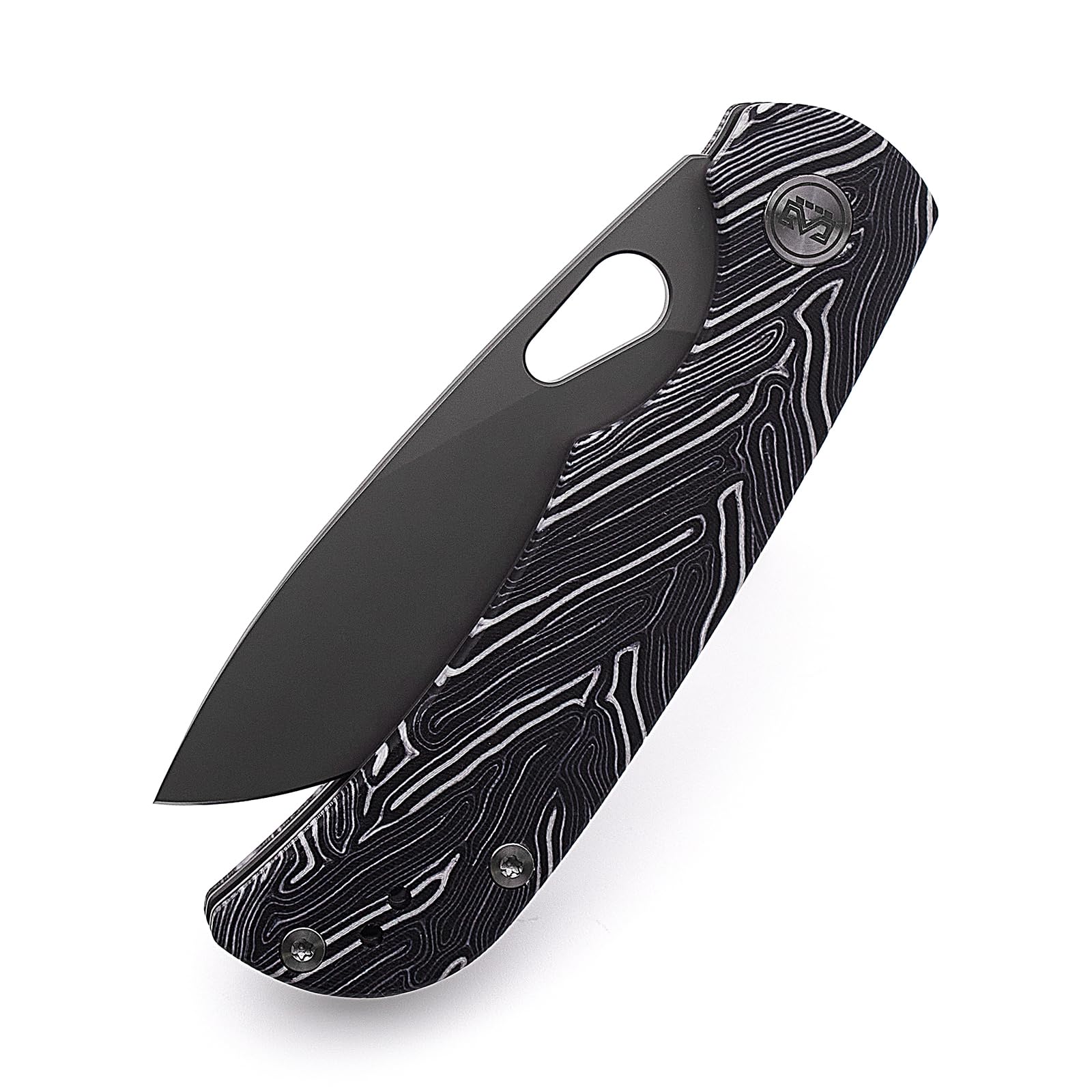 Miguron Knives M Moyarl Folding Knife,3.25" Dark Grey PVD 14c28n Blade Black Damascus G10 Handle With Titanium Pocket Clip, Camping Hiking Pocket Knife MGR-806DBK