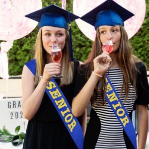 Class of 2025 Senior Sash, Royal Blue Satin Finally Graduated Sash with Gold Printing Letters Cheerleader Senior Sash for Class of 2025 Graduation Party Celebrations Supplies(Royal Blue+Gold)