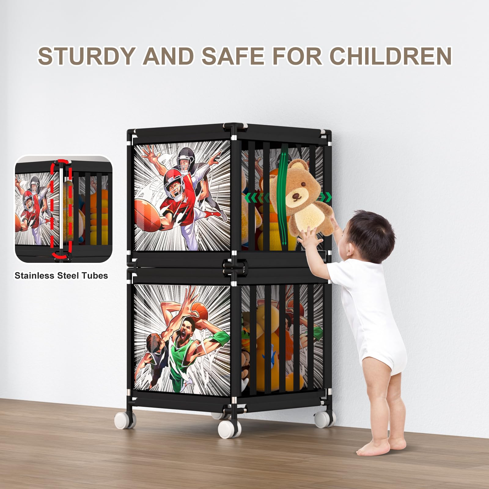 Asacbiiin Stuffed Animal Zoo Storage Organizer: Stainless Steels Stuffed Animal Organizer Bin with Removable Lid - Kids Stuffed Animal Holder Plushies Storage for Bedroom Nursery Playroom