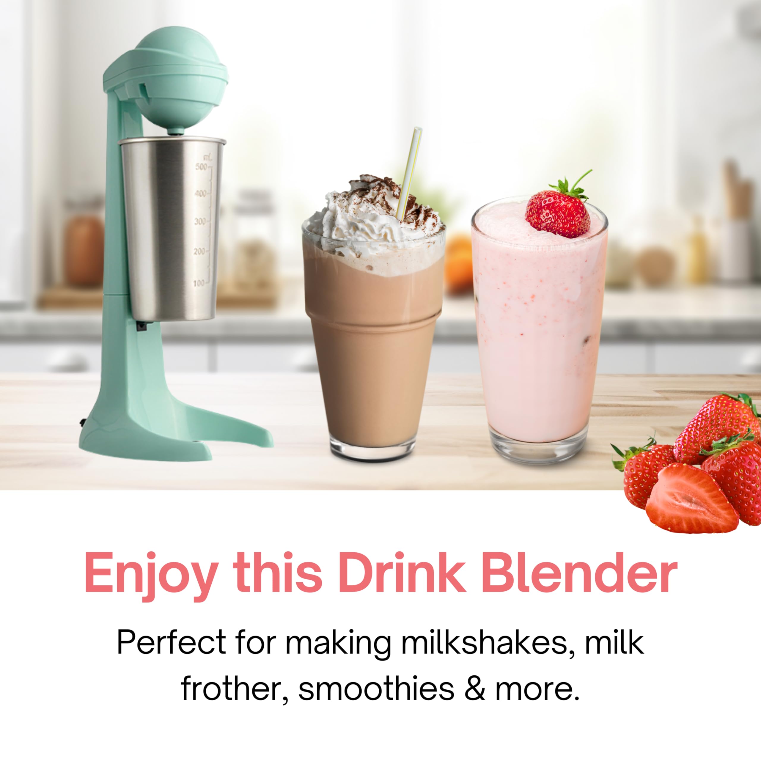 Milkshake Maker Machine – Electric Milkshake blender & Milk Frother – Restaurant Quality Smoothie Maker – Easy Clean Milkshake Mixer - 2 Speed Drink Blender with 16.9 oz. Stainless Steel Blender Cup