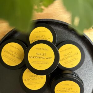 From the Hive LLC Cast Iron & Carbon Steel Seasoning Wax - Mother/Daughter Owned - Made in the USA with TN Beeswax & Non-Fibrous Oils