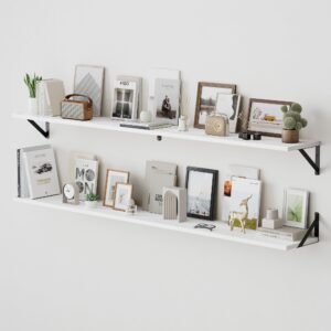 fun memories deep floating shelves for wall, 55w x 8d wall mounted shelves set of 2, wide display ledges shelves with sturdy metal brackets for living room, bathroom, bedroom and kitchen, white