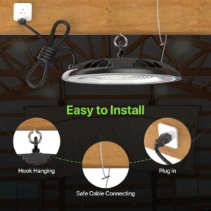 Glitgate LED High Bay Light 200W, 28000LM 5000K UFO High Bay LED Light with US Plug, Hanging Hook, IP65 Waterproof High Bay Light for Barn, Warehouse, Factory ETL Listed