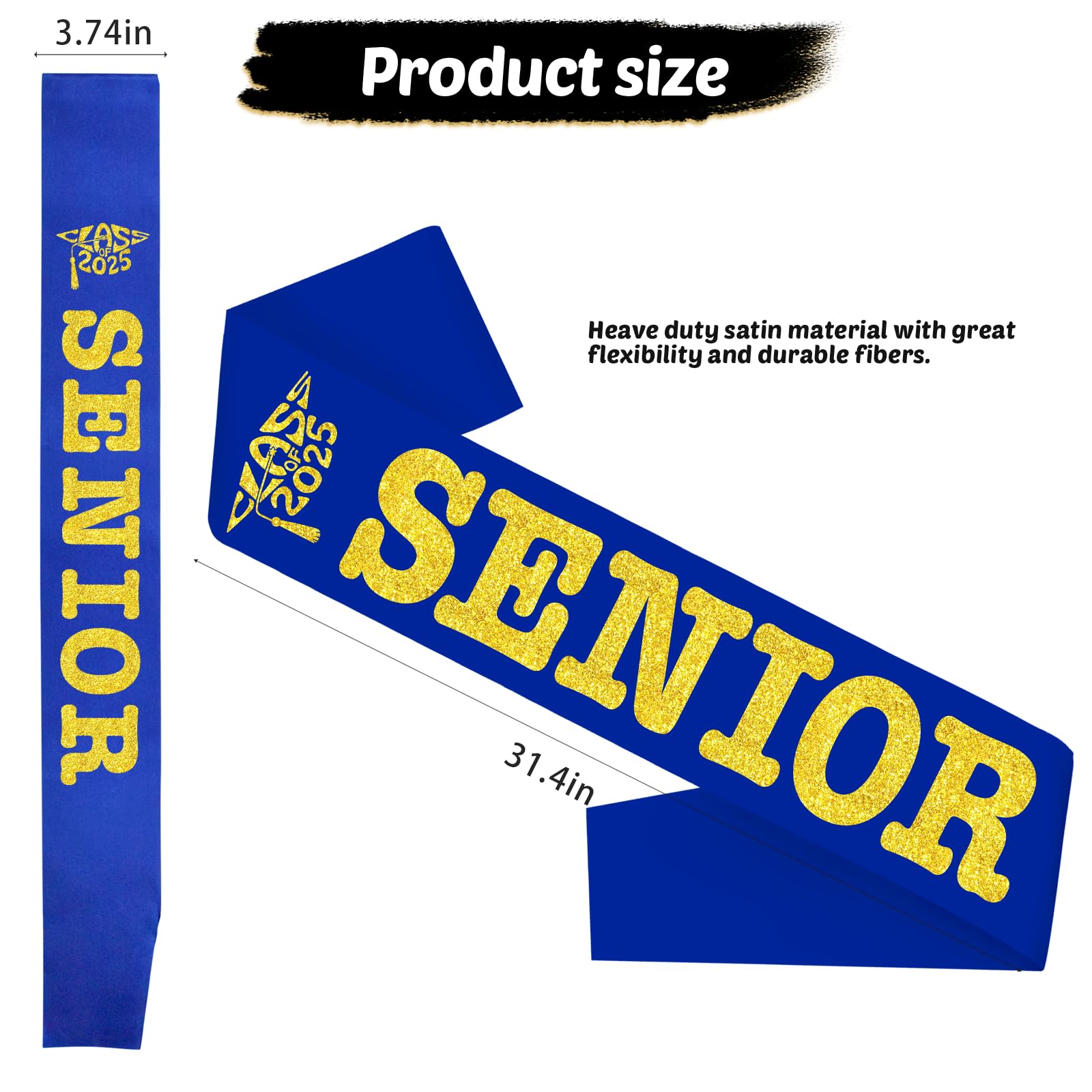 Class of 2025 Senior Sash, Royal Blue Satin Finally Graduated Sash with Gold Printing Letters Cheerleader Senior Sash for Class of 2025 Graduation Party Celebrations Supplies(Royal Blue+Gold)