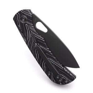 Miguron Knives M Moyarl Folding Knife,3.25" Dark Grey PVD 14c28n Blade Black Damascus G10 Handle With Titanium Pocket Clip, Camping Hiking Pocket Knife MGR-806DBK