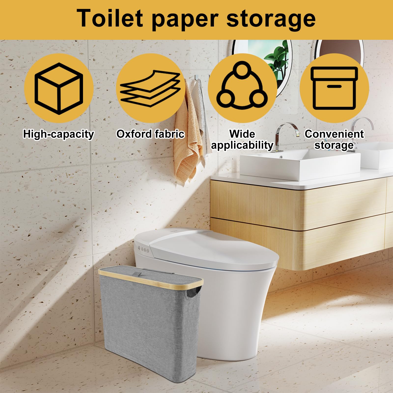 Toilet Paper Storage Large Capacity Toilet Paper Basket Holds up to 12 Toilet Paper Roll Basket Lightweight Toilet Paper Organizer Basket with Side Window Foldable Toilet Paper Bin 17.7x5.9x13.8 inch