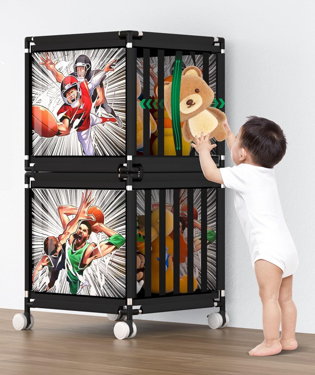 Asacbiiin Stuffed Animal Zoo Storage Organizer: Stainless Steels Stuffed Animal Organizer Bin with Removable Lid - Kids Stuffed Animal Holder Plushies Storage for Bedroom Nursery Playroom