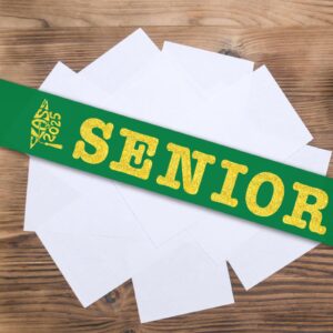 SKJIAYEE Class of 2025 Senior Sash, Green Satin Finally Graduated Sash with Gold Printing Letters Cheerleader Senior Sash for Class of 2025 Graduation Party Celebrations Supplies(Green+gold)