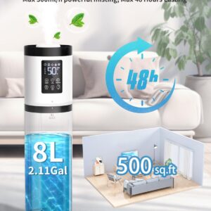 Humidifiers for Bedroom Large Room, 8L Large Capacity Cool Mist Humidifier, Air Humidifiers for Home, Smart Humidity Setting, Easy Top Fill, Sleep Mode, Essential Oil Box & Ambient Light, Auto Shutoff