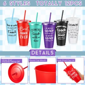 Hollowfly 6 Sets Coaches Gifts Best Coach Ever Plastic Cup with Lid and Straw 24 oz Coach Keychain Whistles Coaches Gifts Christmas Gifts Thank You Gifts for Football Basketball Coach(Multicolor)