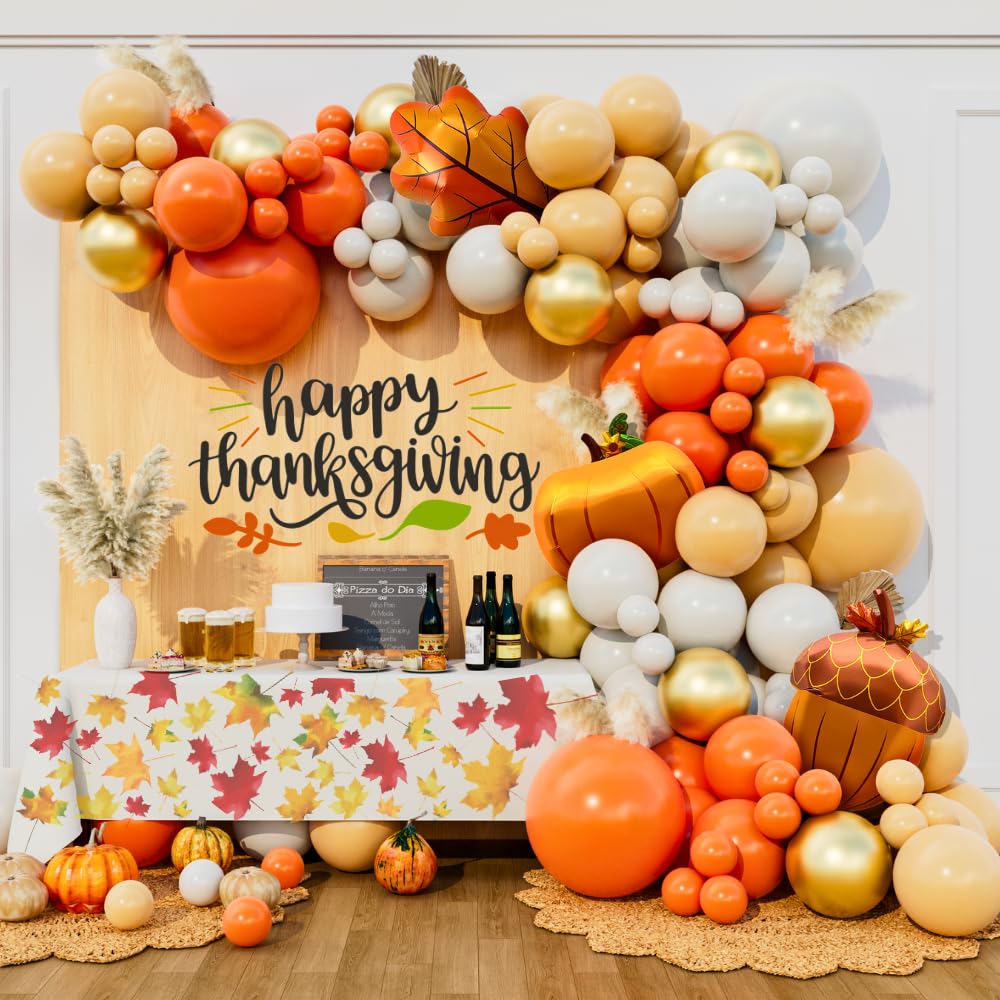 Beaumode Thanksgaving Balloon Arch Garland Kit with Mylar Balloons 142pcs for Friendsgiving Fall Harvest Little Pumpkin Baby Shower Birthday Bridal Shower Holiday Party decorations