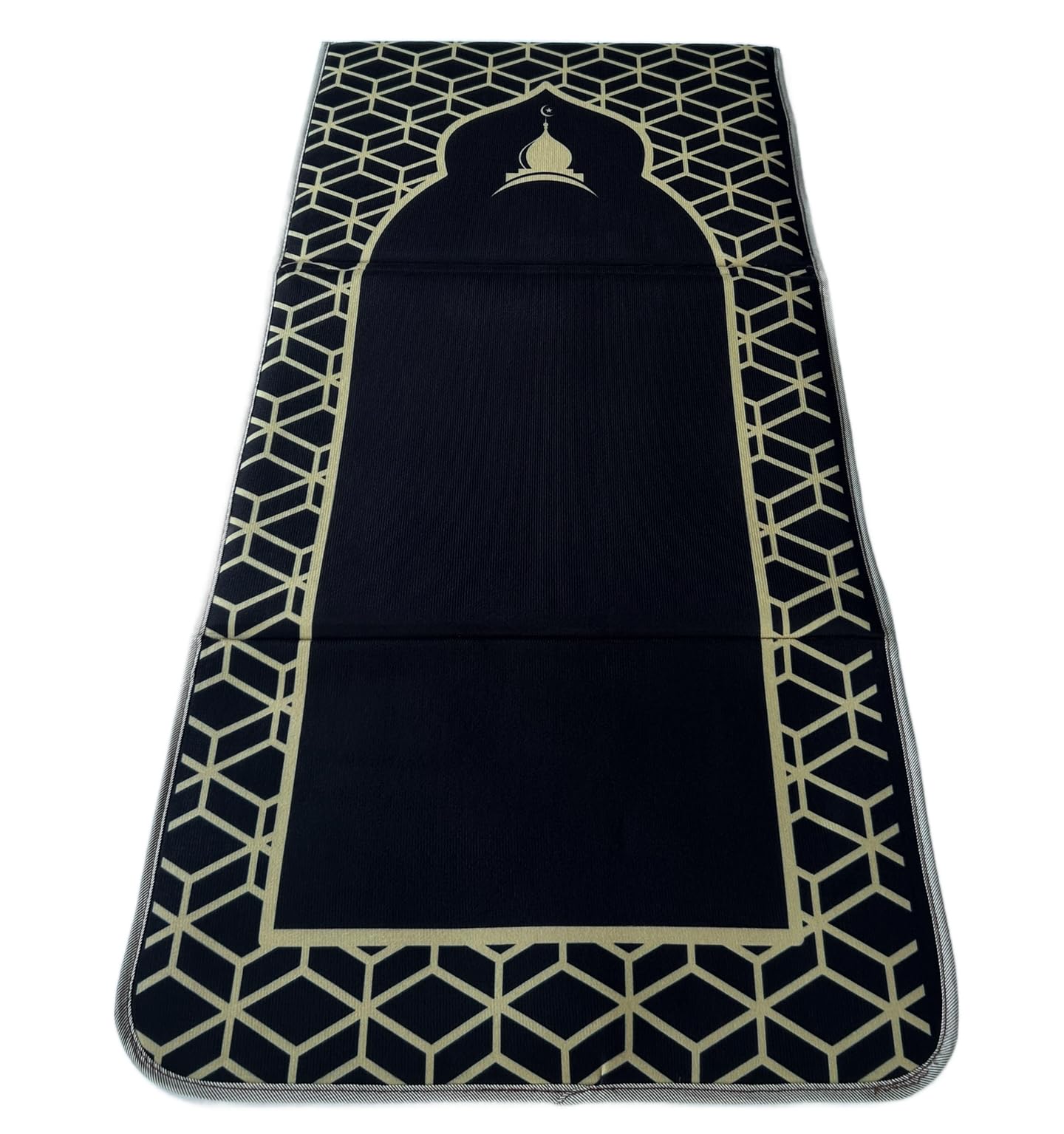 Back Support Prayer Mat Muslim Rug Islamic - Padded Prayer Rug Sajadah for Men Women for Eid Travel Ramadan, Masjid, Soft and Luxury (Black)