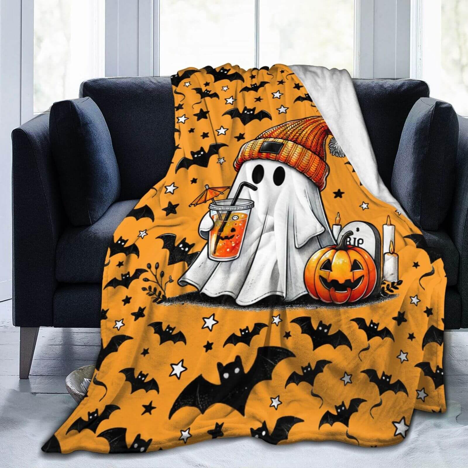 Halloween Blanket for Boys Girls, Haunted Halloween Themed Design Printed Throw Blankets for Kids Lap, Chair Sofa, Warm Soft Cozy Blanket, 40"x 50"