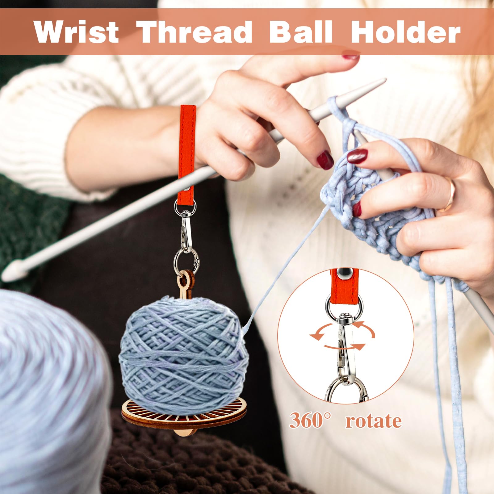 Molain Wrist Yarn Holder, Portable Yarn Ball Minder Stand with Leather Wristband Yarn Minder Yarn Storage Wooden Yarn Holder for Knitting Crocheting Craft Lover (Colorful 1)